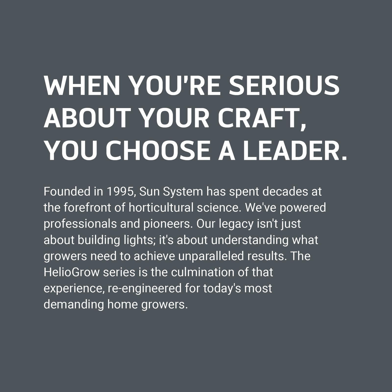 Text on a dark gray background about choosing a leader in horticultural science.